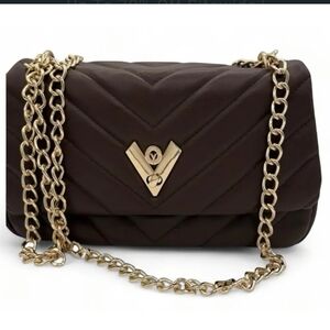 Valentino Orlandi Dark Brown Quilted Shoulder Bag with Gold Chain
